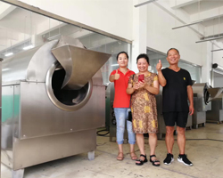 浙江台州客户来厂订购电磁炒花生果设备